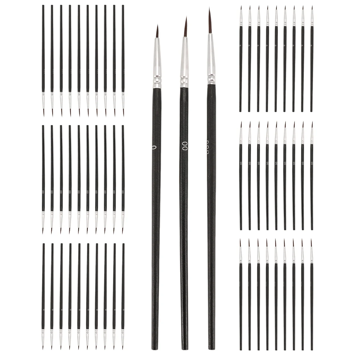 A97G 60 قطعة من فرش الطلاء التفصيلي، فرشاة طلاء ذات أطراف رفيعة مع 3 أحجام 0 00 000 فرشاة بطانة طلاء دقيقة صغيرة الحجم