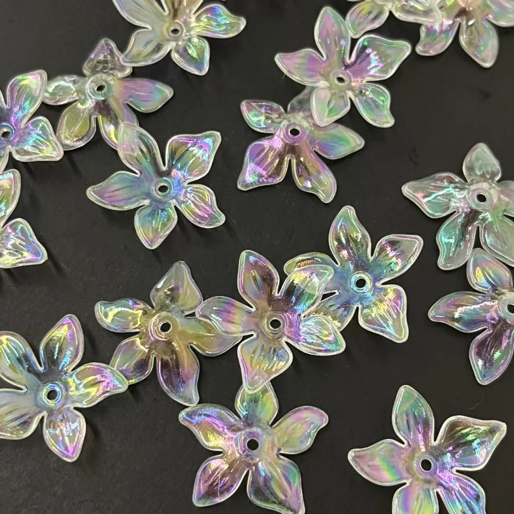 50/100pcs Rainbow Acrylic Flower Beads, Transparent Petal Beads, Suitable for DIY Necklace, Earring, and Decorative Bead Making