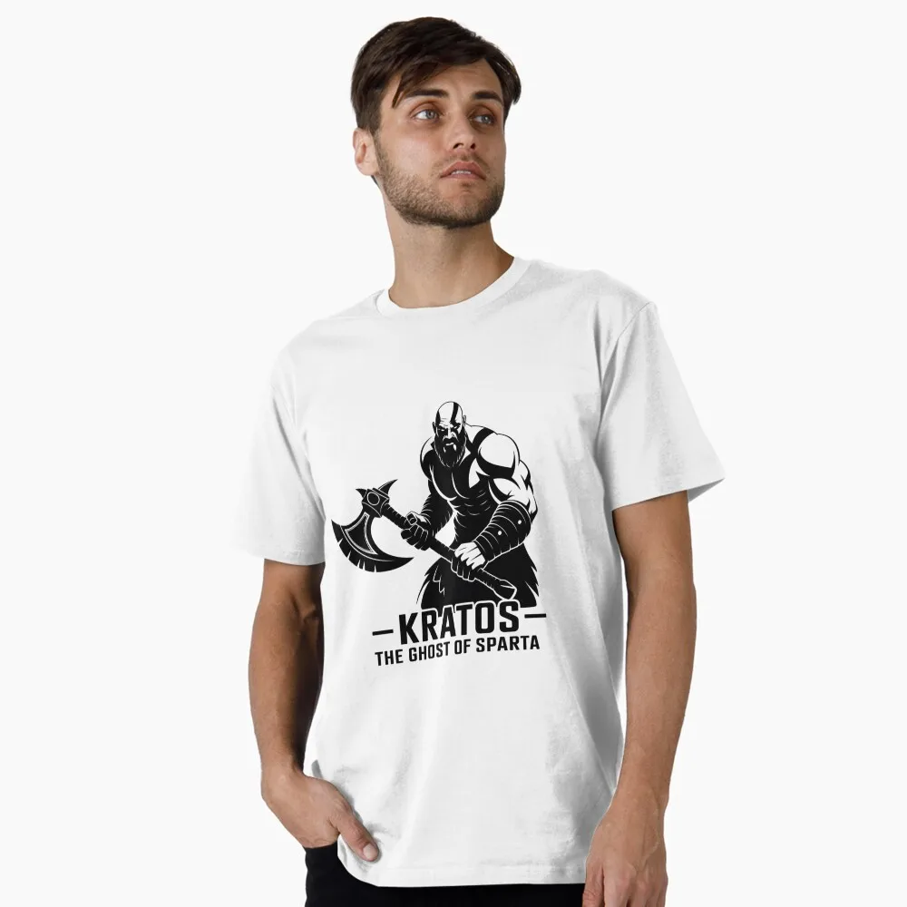 

Retro Kratos God of War Videogame Gift T-Shirt Vintage Spartan warrior Graphic Clothes 0401 100% cotton printed Large size Tops