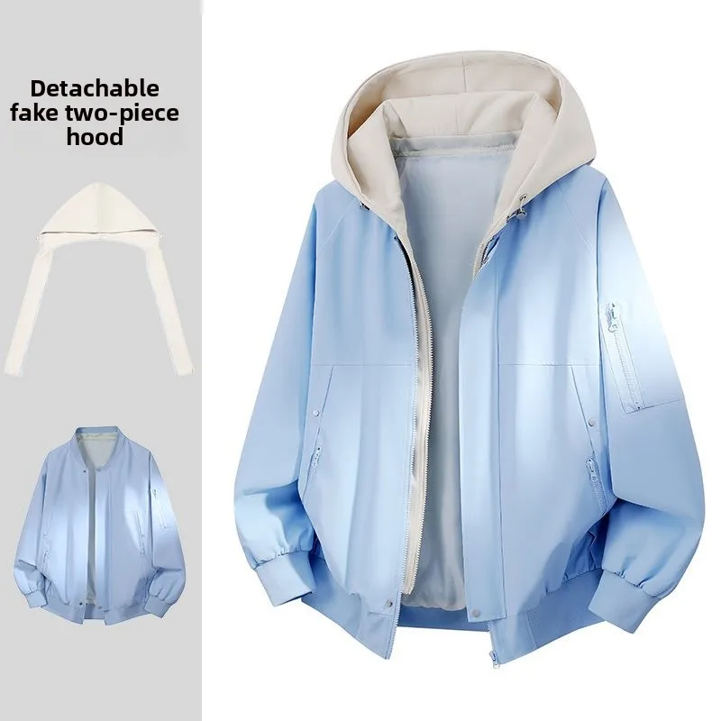 

New 2026 Men's Hooded Jaet Couple's Pasted Upper Apparel Anti-wind Casual Sle ort Length Thin Model Cotton Jaet