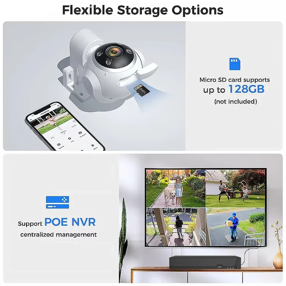 4K 8MP IP ポー PTZ セキュリティカメラ パンチルト 人間の検出 屋外監視カメラ 色 ナイトビジョン 自動追跡 CCTVカメラ Icsee