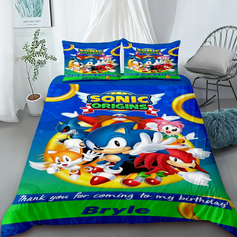 

3-Piece Duvet Cover Set – Sonic Cartoon Bedding Set – Duvet Cover for Kids and Teens – Gifts & Bedroom Decor King Queen