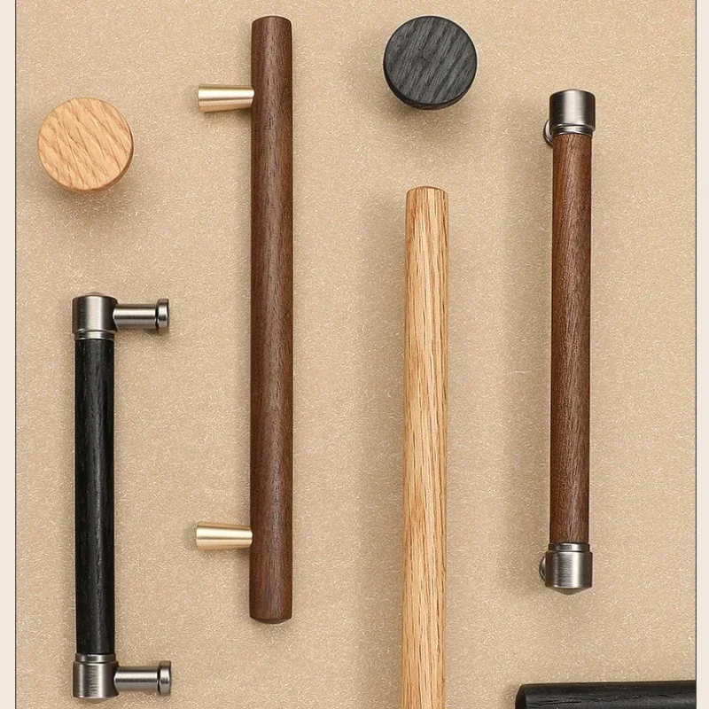 Black Walnut Cupboard Handles Drawer Pulls Wardrobe Door Knobs Kitchen Cabinet Knobs and Pulls Natural Wood Furniture Hardware