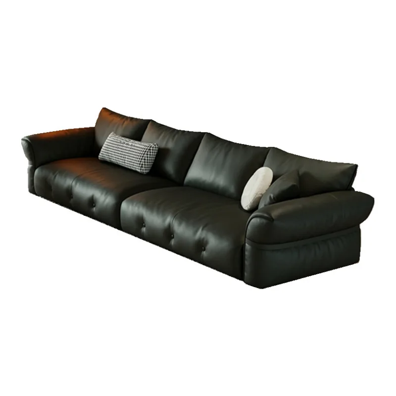 

Italian minimalist black cloud sofa, small apartment living room hotel leather art sofa