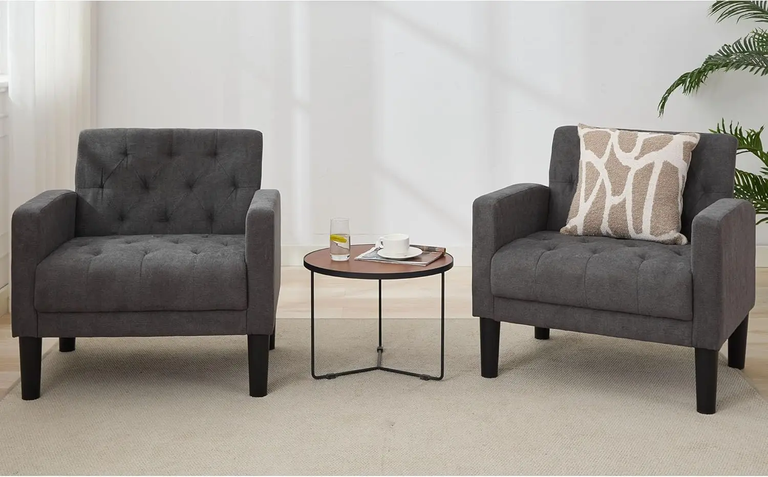 

Accent Chairs Set Of 2, Mid Modern Upholstered Tufted Living Room Chair For Bedroom, Armchair Single Sofa，Reading Lounging Side