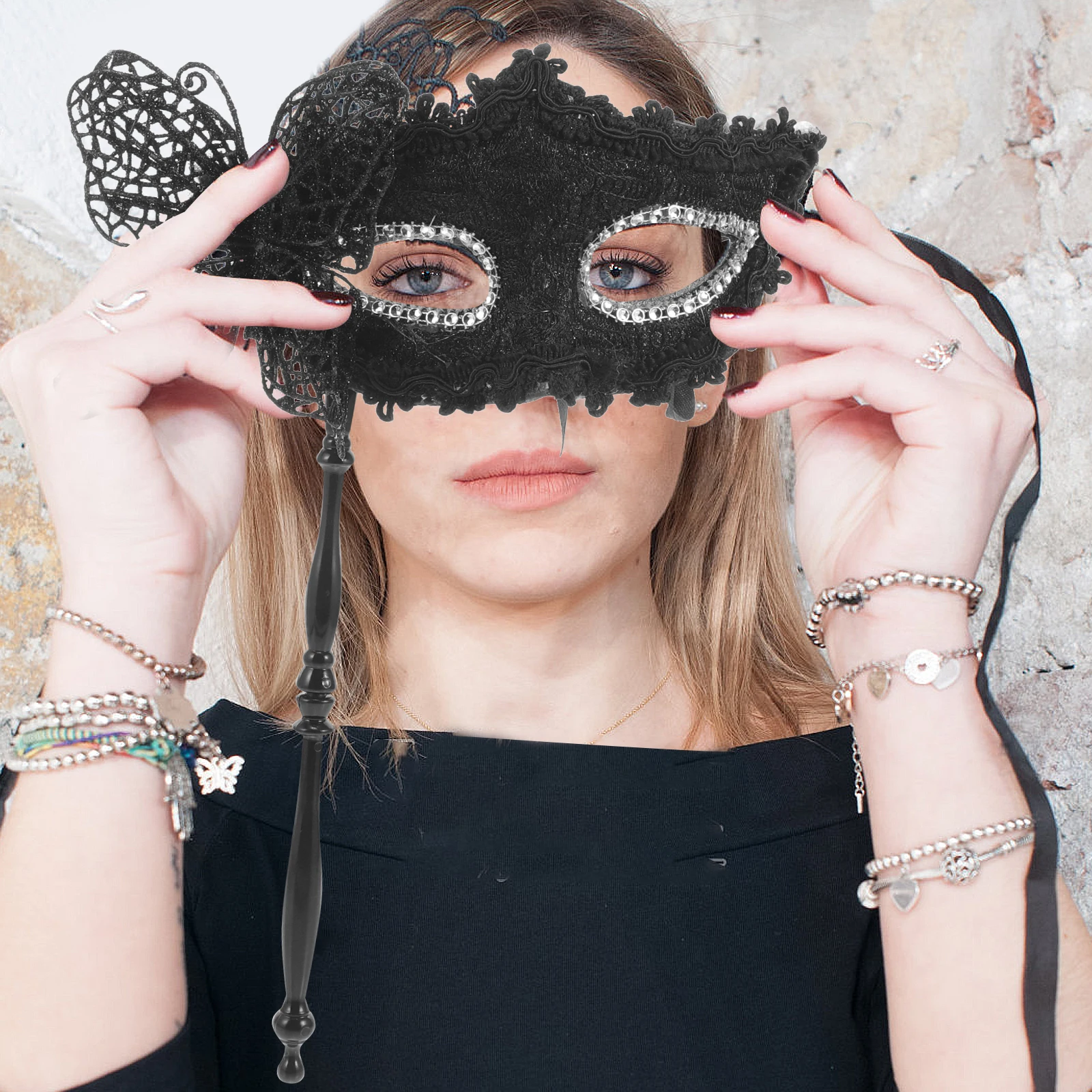 

Masquerade for Women Half Face Handheld Pink Costume Party Prop Halloween Carnival Festival Stage Accessory Ball for Party