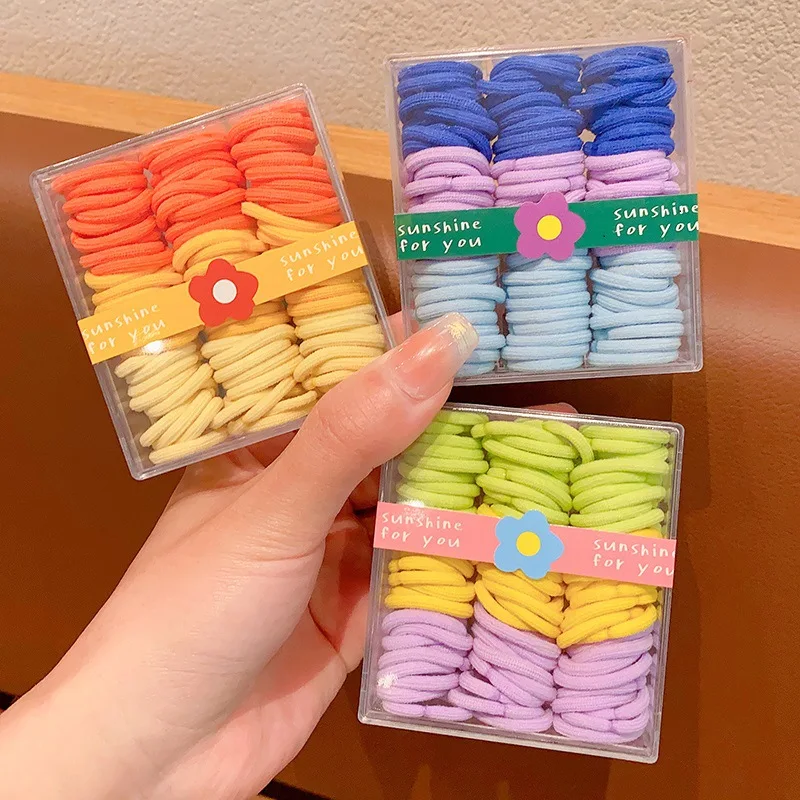 90pcs/box Small Hair Ties For Kids Elastic Nylon Hair Bands Set Girls Ponytail Holder Hair Gum Ropes Toddlers Headwear