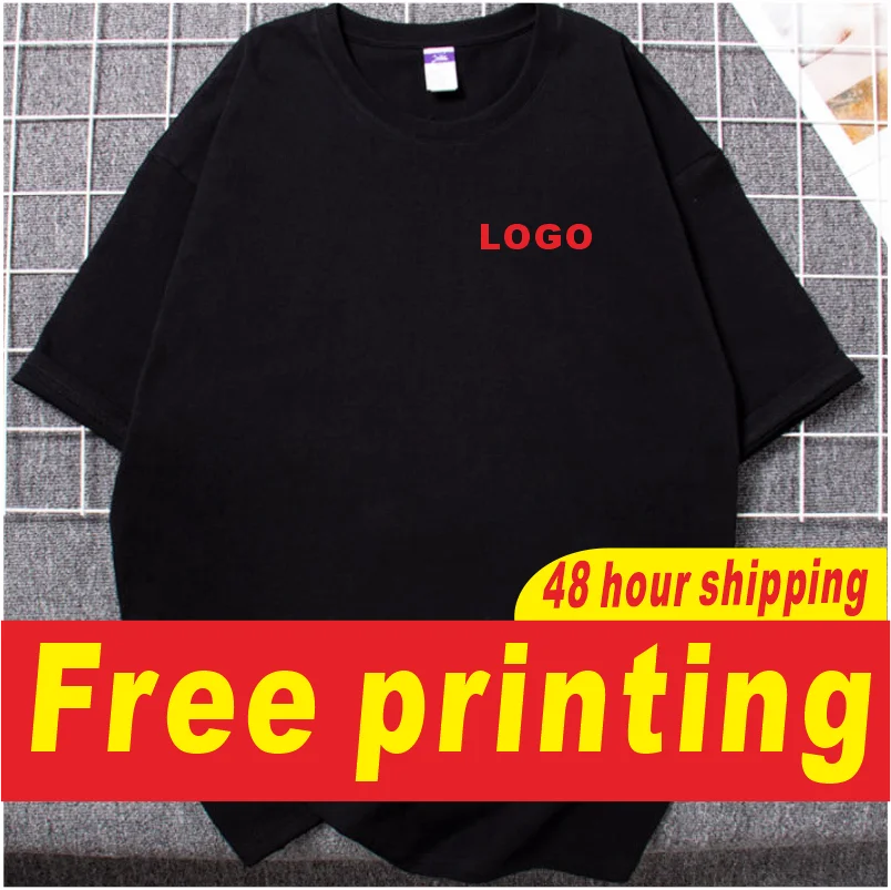 Heavy duty loose fit men's and women's T-shirts custom printed logo embroidery logo summer pure cotton round neck short sleeved