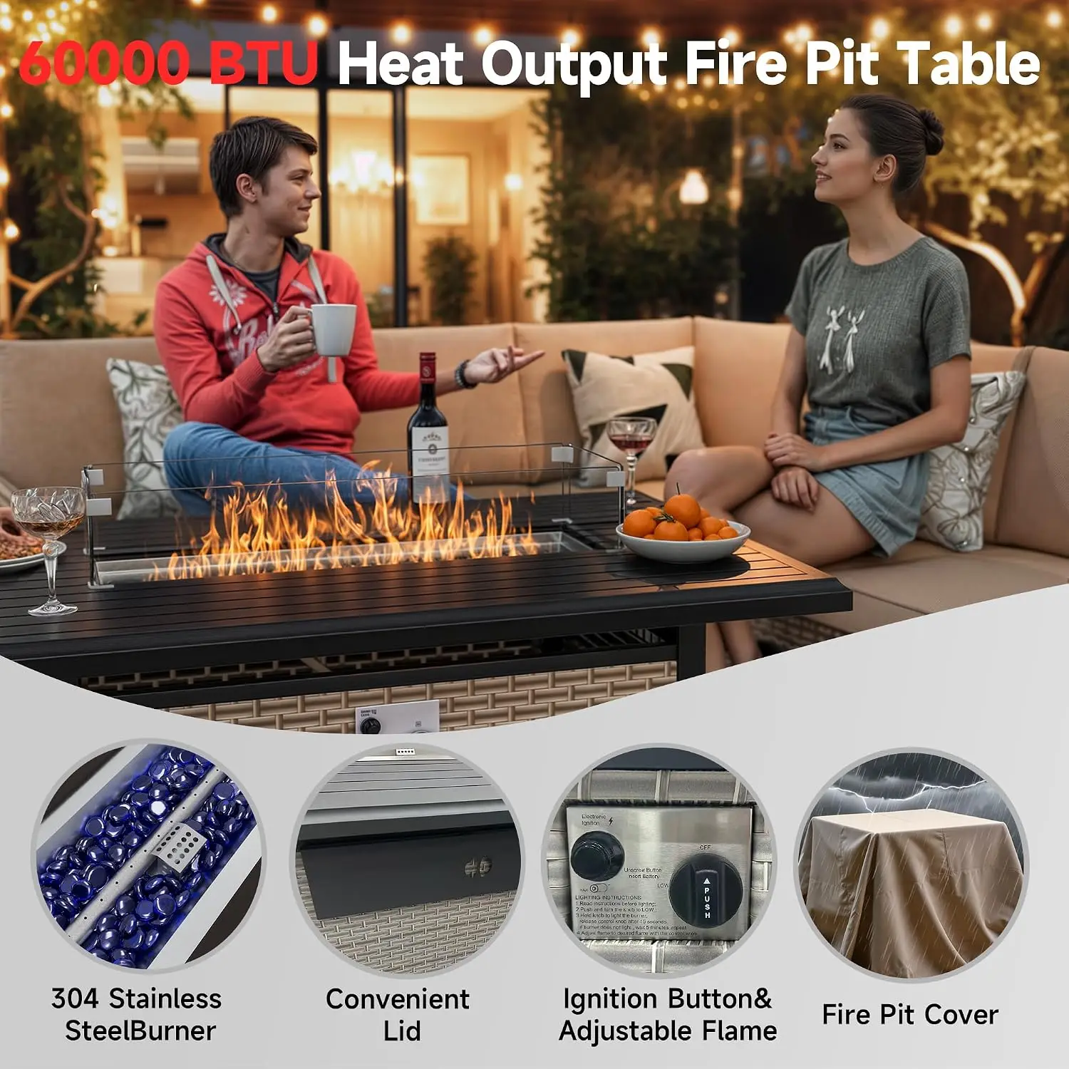 8 Pieces Patio Furniture Set Fire Pit & Ottomans Outdoor Sectional Sofa Cushions Modular Wicker Rattan Conversation , Customized
