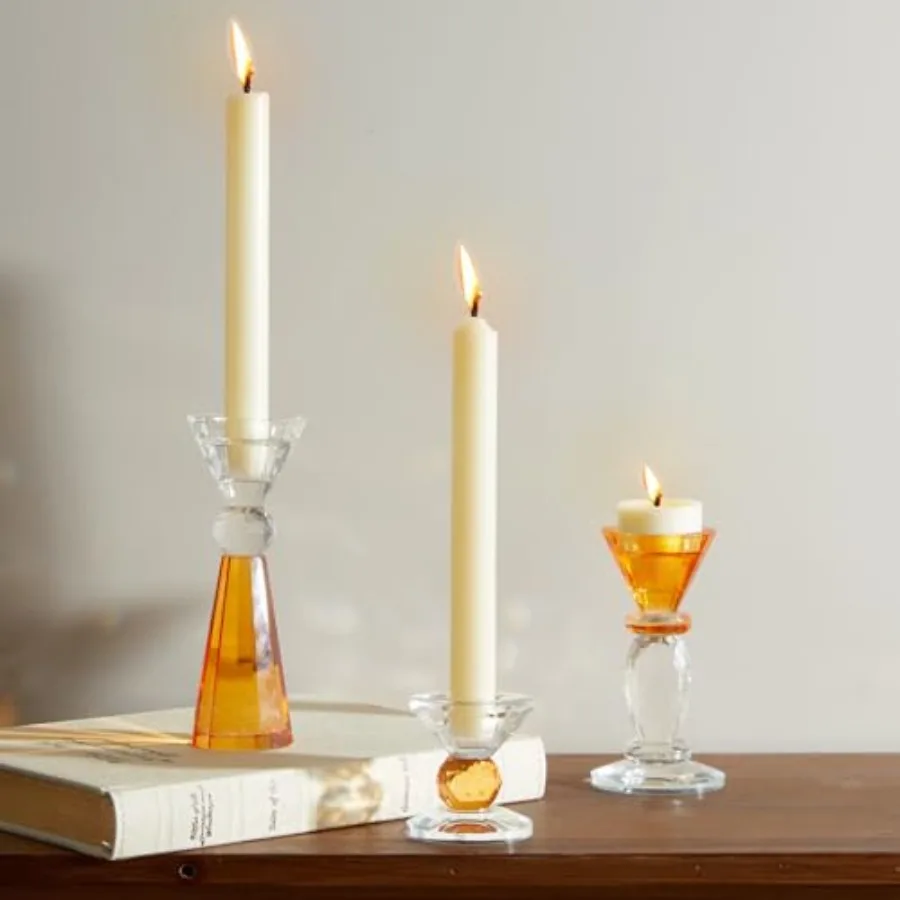 

Набор из 3-х стеклянных подсвечников: янтарные и прозрачные хрустальные подставки для чайных свечей для центрального украшения стола на свадьбу