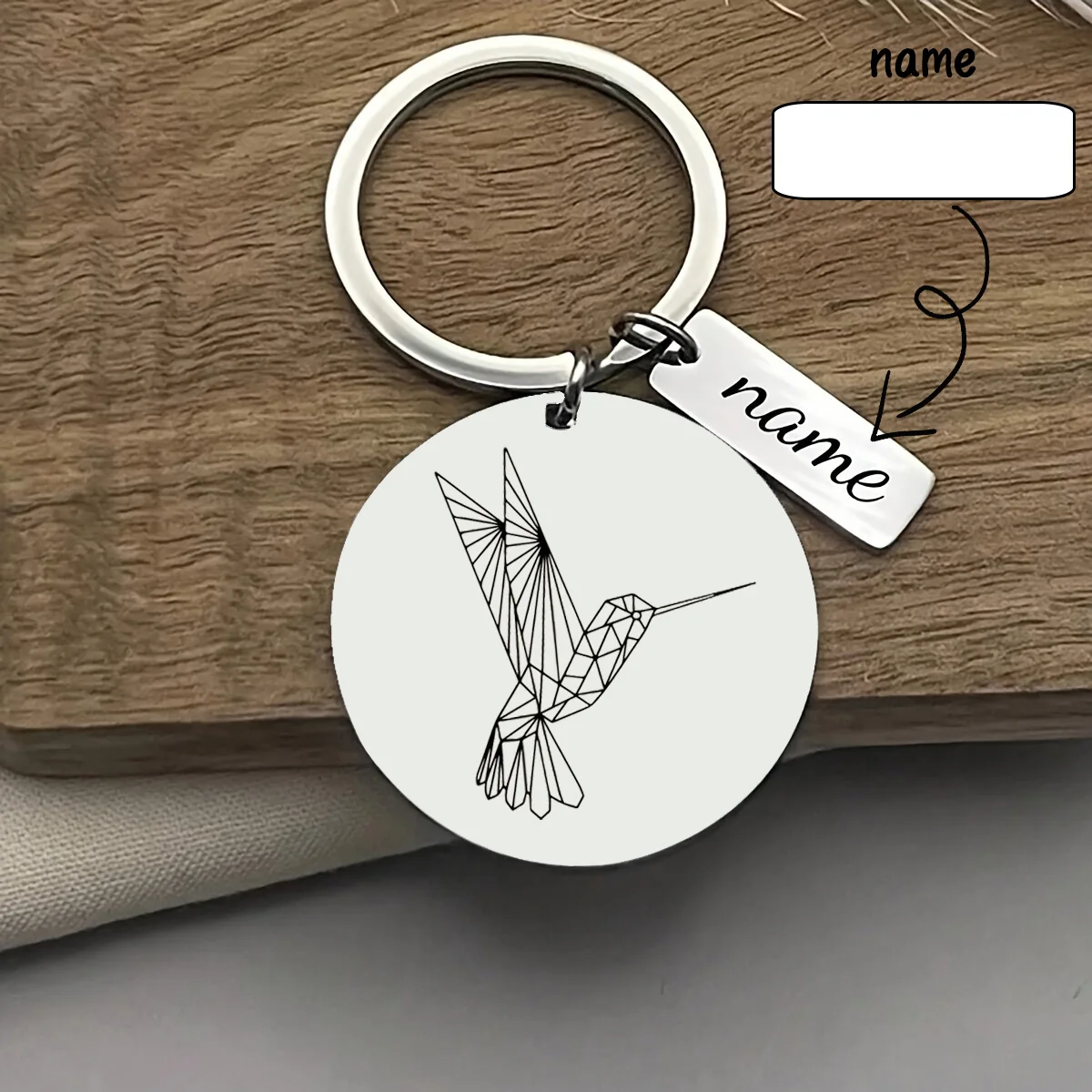Personalized Geometric Hummingbird Keychain, Unique Gift