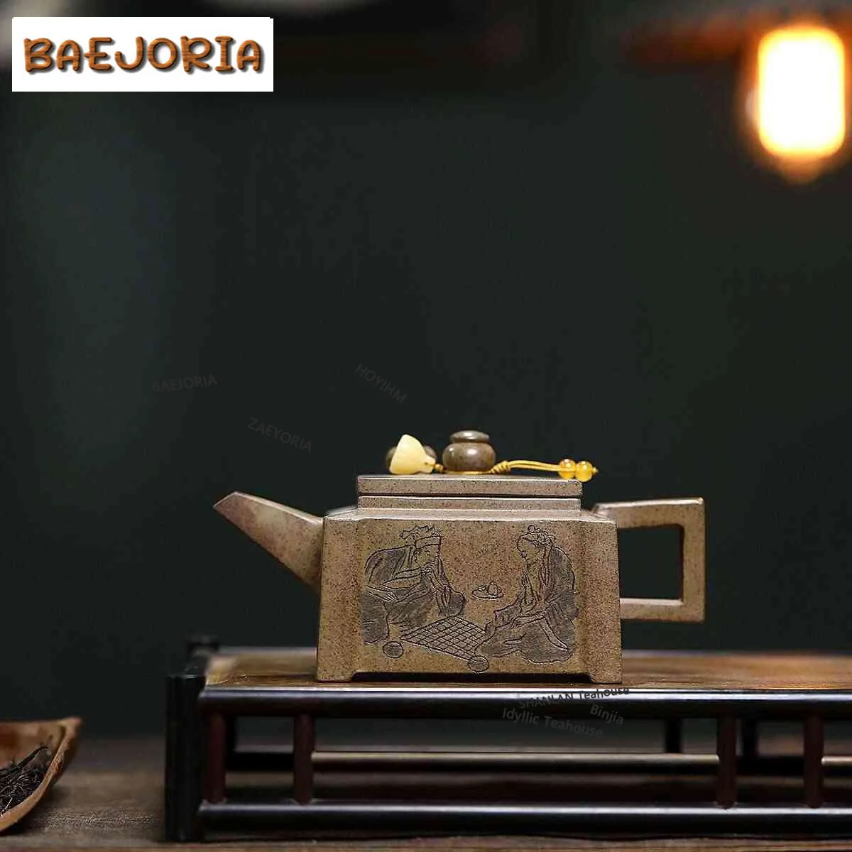 BAEJORIA 310ml Antique Yixing Purple Clay Teapots Handmade Square Pot Raw Ore Agilawood Mud Kettle Zisha Tea Set Tea Ceremony