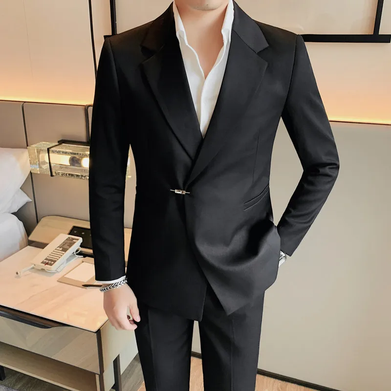 (Jacket+Pants) Men's Spring High Quality Blazers Business Suits/Men Fashion 2-piece Set Groom's Wedding Dress Casual Tuxedo