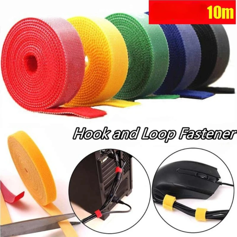 2 pieces of 10M color strong self-adhesive hook and loop buckle nylon buckle reusable magic tape power cord tie