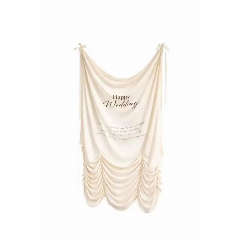 

French Cream Style Pleated Wedding Hanging Cloth Gauze Curtain For Outdoor Lawn Ceremony Area Photo Decoration Background Drape