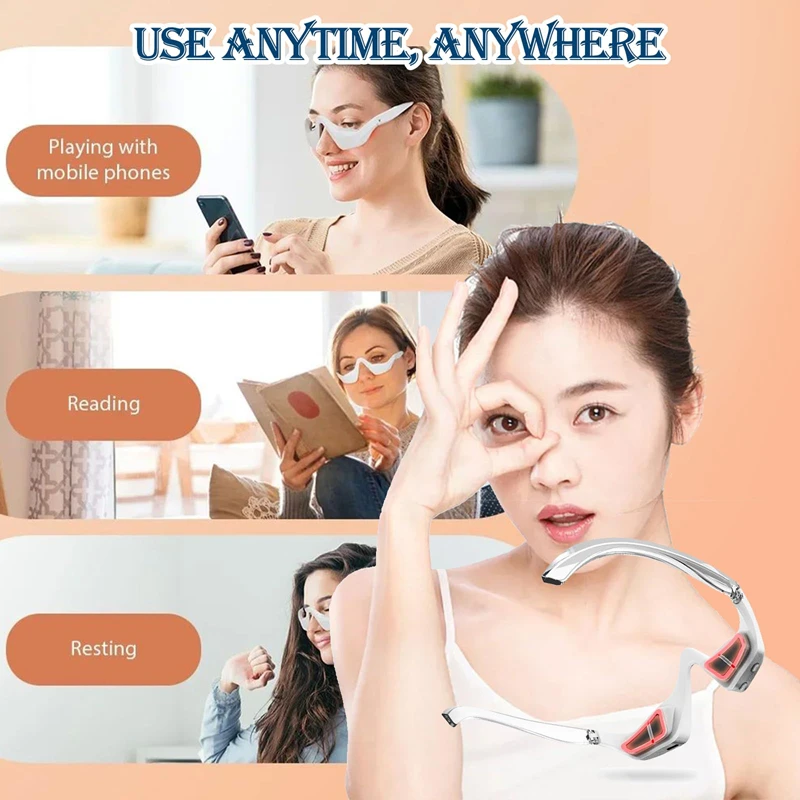 Dispositivo de belleza con masaje ocular, dispositivo de terapia de luz debajo de los ojos para aliviar la fatiga de las bolsas de los ojos, ojeras con correa de gafas de Gel