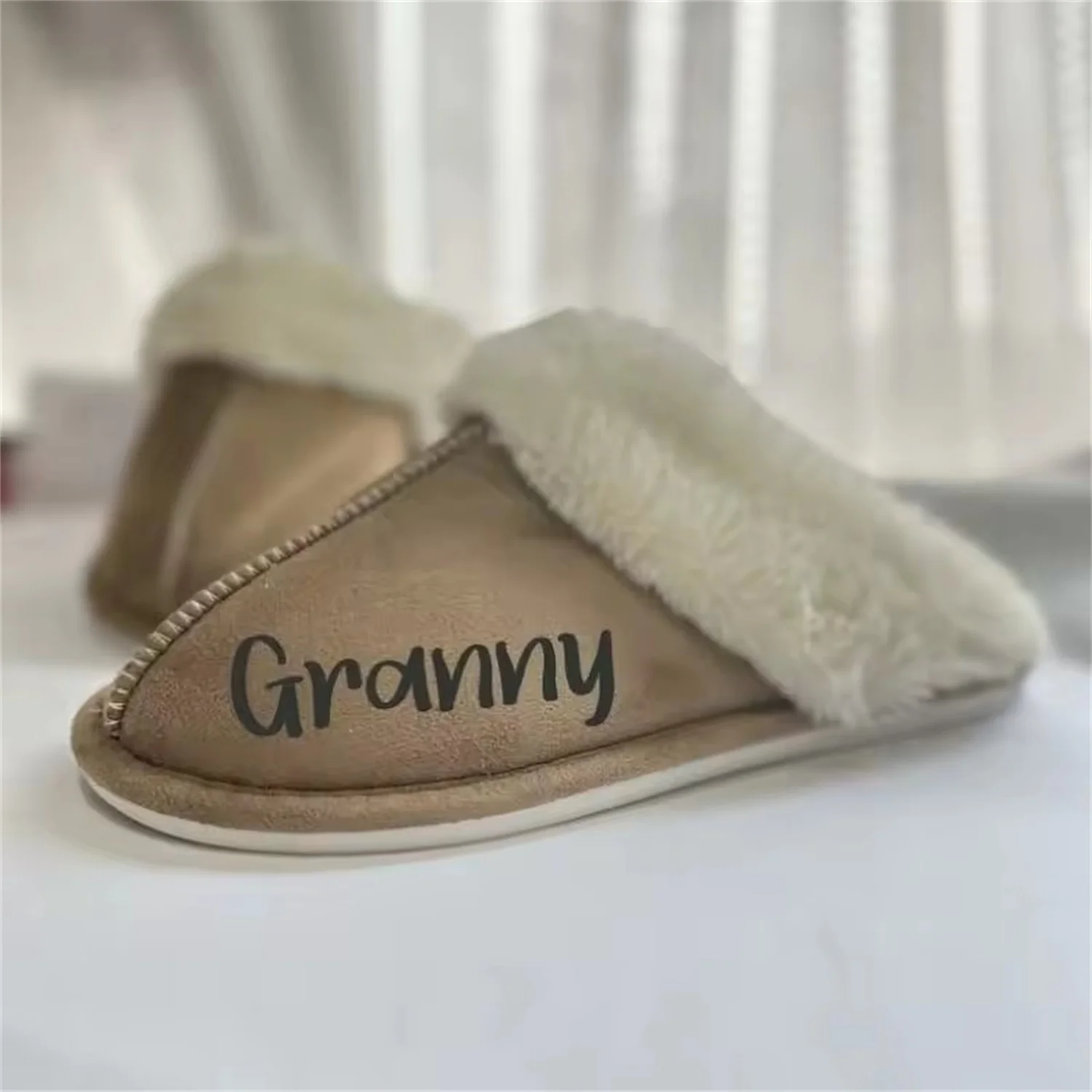 

Personalised Wedding Name Fluffy Slippers Bridal Ideas Shower Gift to Girl for Mum Sister Bridesmaid Mrs Wifey Home Fur Slippers