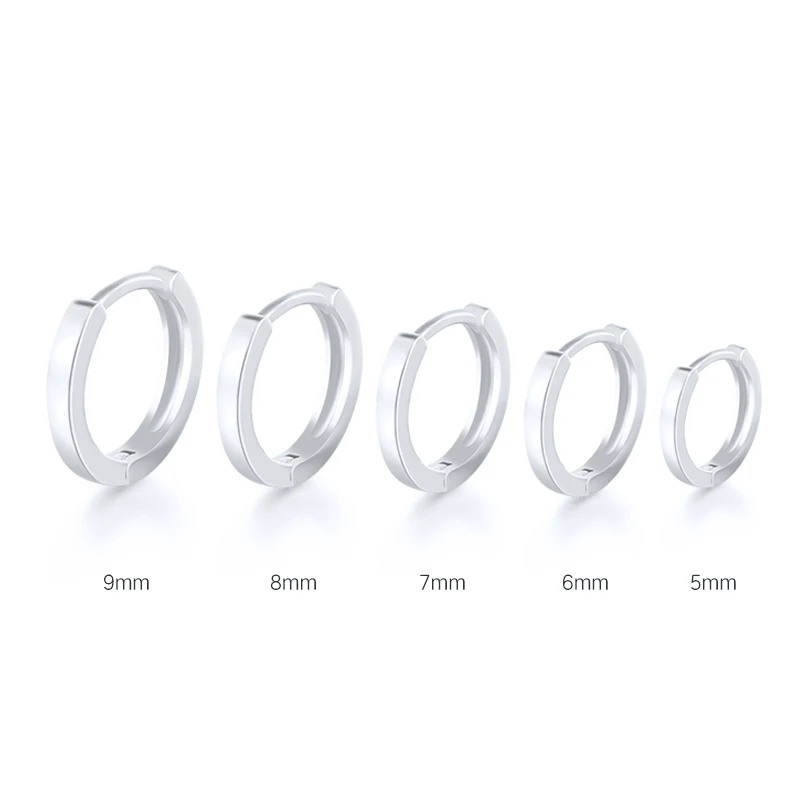 ROXI Minimalism Pendientes Round Glossy Hoop Earrings for Women Cartilage Kolczyki 925 Sterling Silver Fine Jewelry 5/6/7/8/9mm