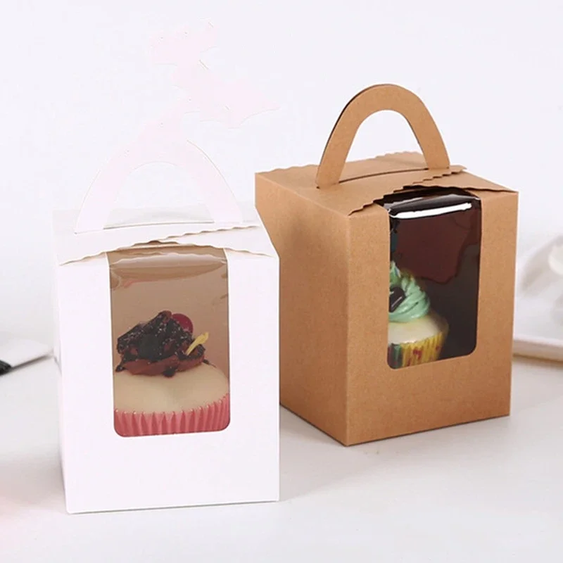 50Pcs Cupcake Sweet Box with Window Candy Muffin Cake Pastry Portable Bag Tote for Dessert Shop Supply Party Wedding Favour Kids