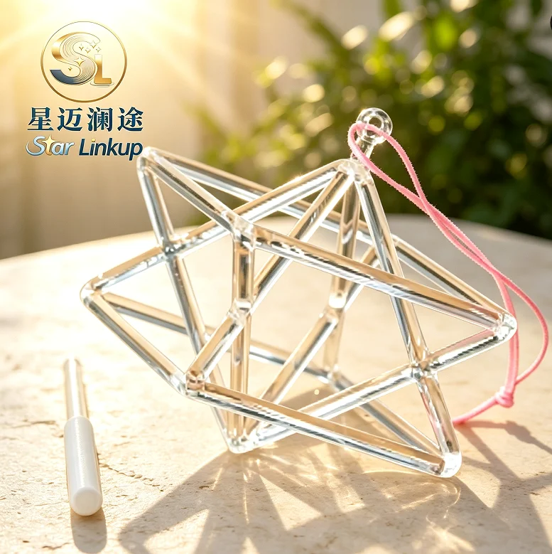 STAR LINKUP Crystal Soul Sacred Clear Crystal Merkaba Pyramid Sound Vibration Instrument, Crystal Singing Pyramid For Sound Therapy Meditation Spiritual Energy Healing
