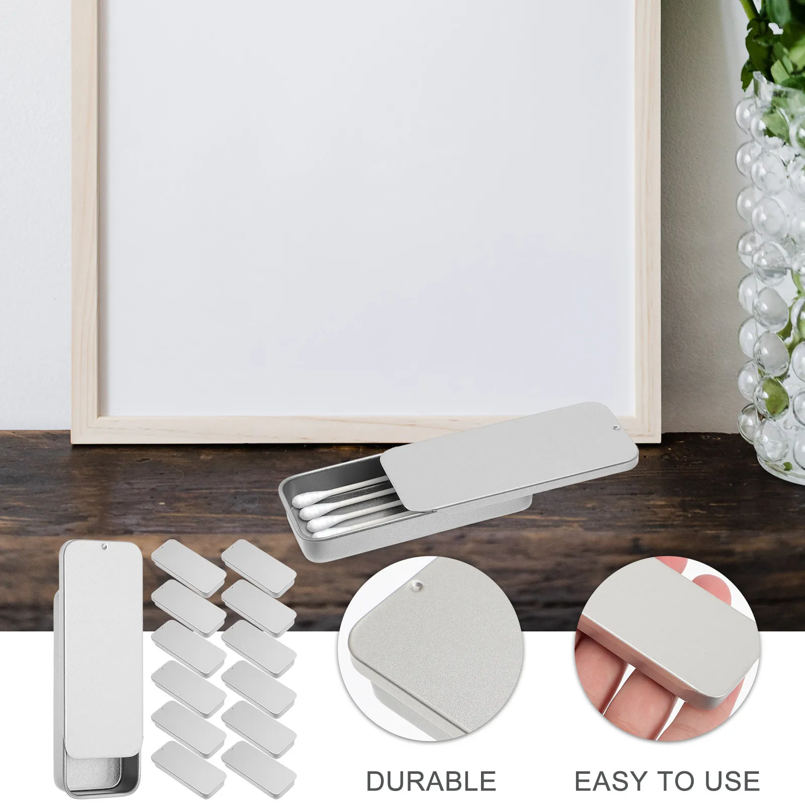 

Набор из 14 жестяных контейнеров с выдвижными крышками для хранения: органайзер для зубных нитей, ватных палочек, косметических дисков, для дома и офиса