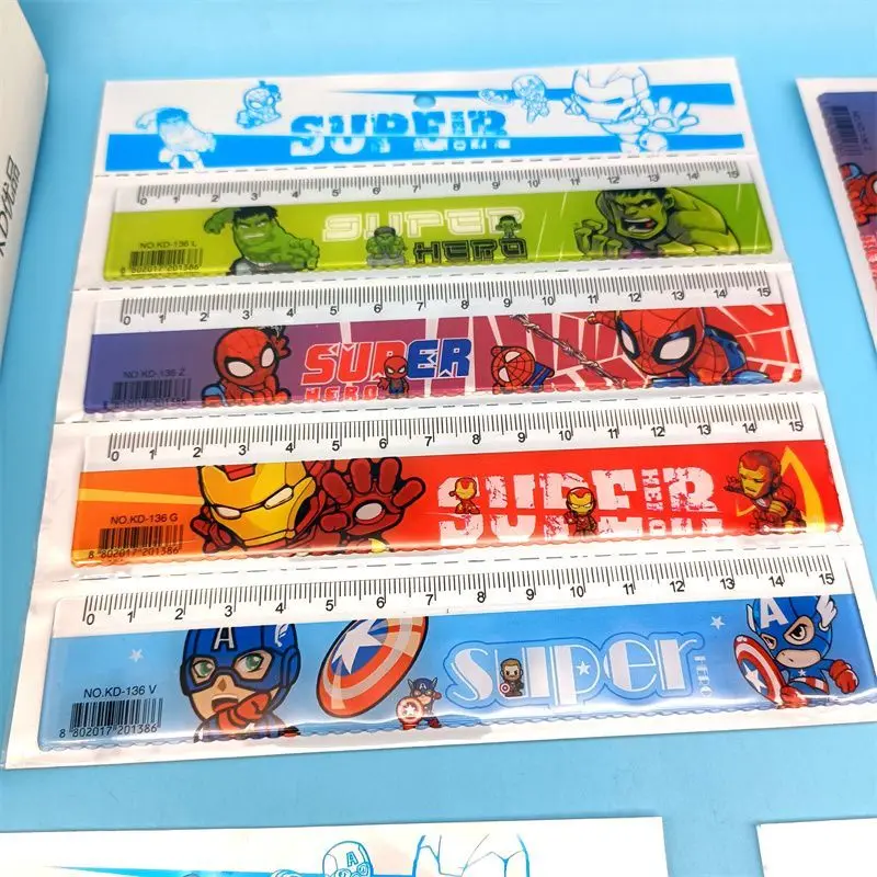 

4pcs Marvel Ruler Avengers Superheroes Captain America Spider Man Hulk Iron Man Student Study Stationery Plastics 15cm Ruler