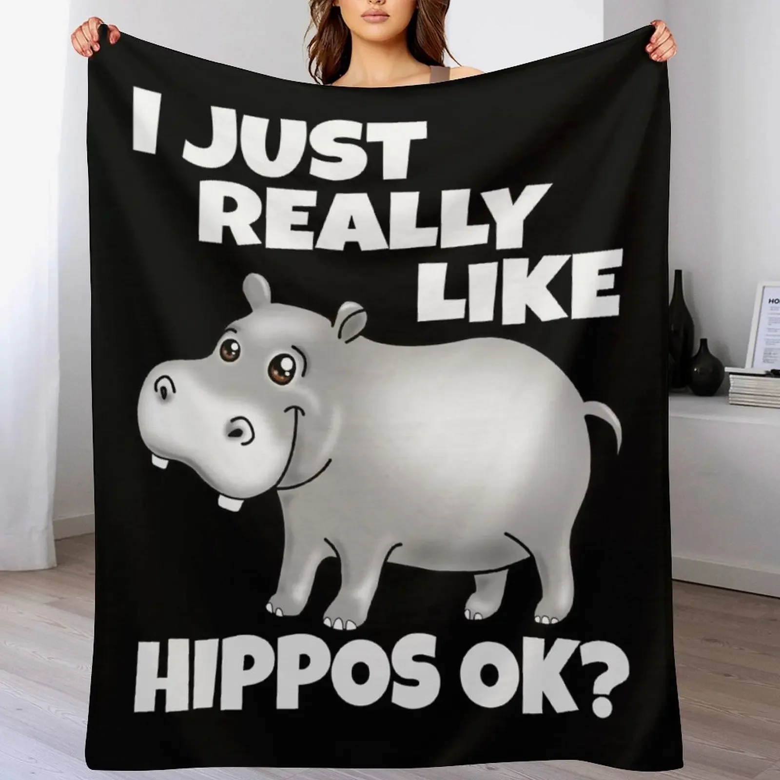 

I Just Really Like Hippos Funny Cute Hippopotamus Throw Blanket Fluffy Cozy Throw Blanket for Home Decor