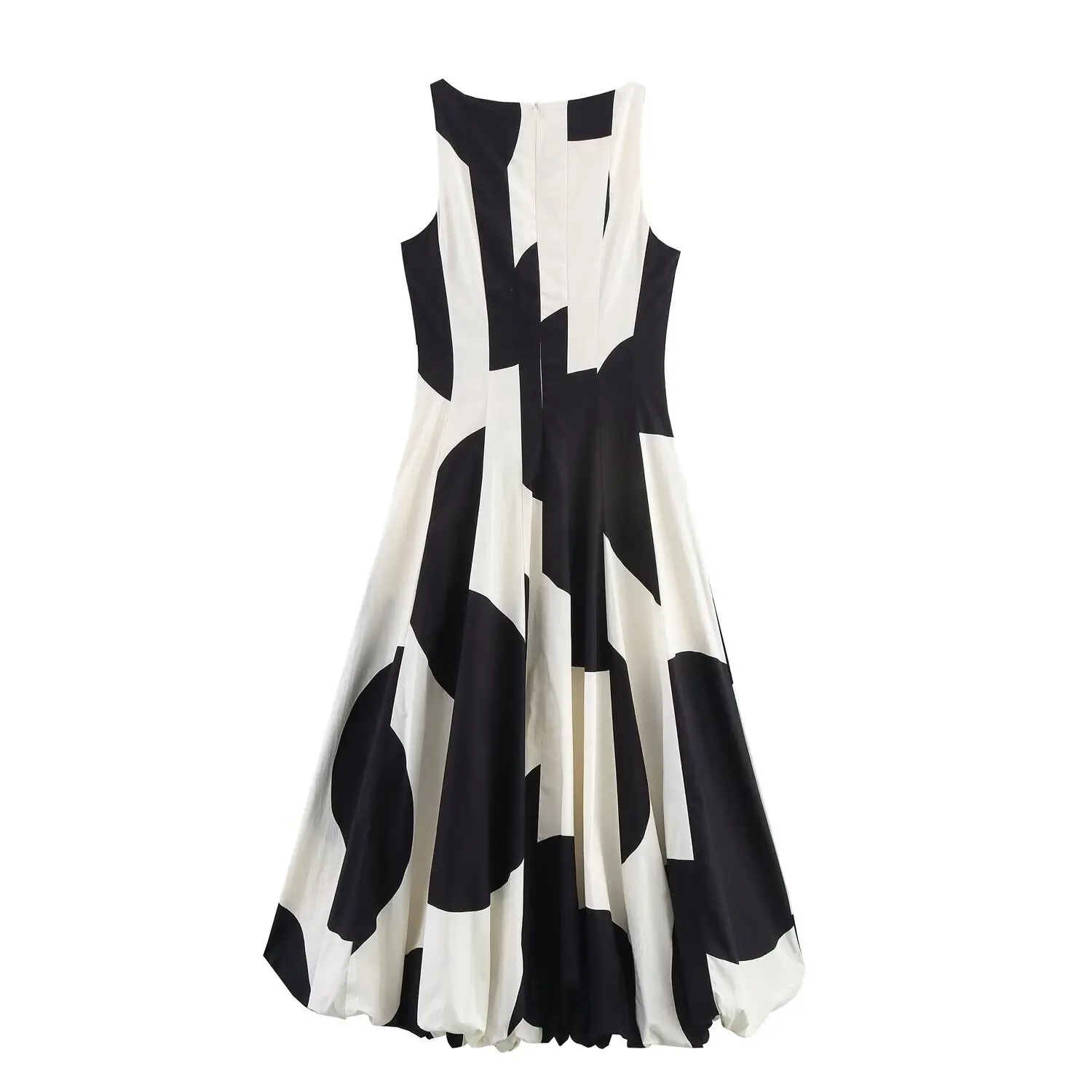 Women's Polka Dot Balloon Style Dress Women Black White Abstract Print Sleeveless Midi Dress Round Neck A Line Party Dress WFCD