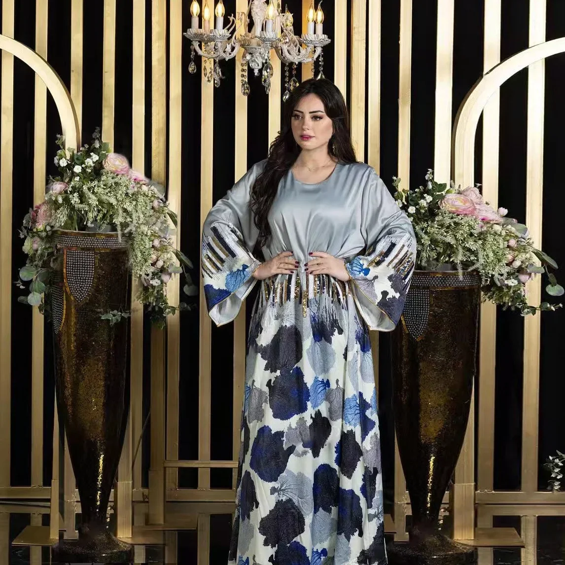 Ramadan มุสลิมผู้หญิงเย็บปักถักร้อย Abaya เพชร Kaftan ดูไบตุรกี Caftan Eid Al-Adha Jalabiya Marocain Djellbab อาหรับ Robe Gown