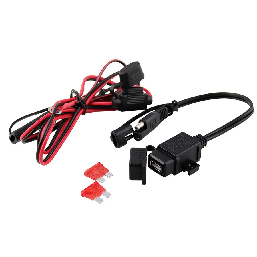 Motorcycle USB Cable Adapter Waterproof USB Charger Quick 2.1A Port with Inline Fuse