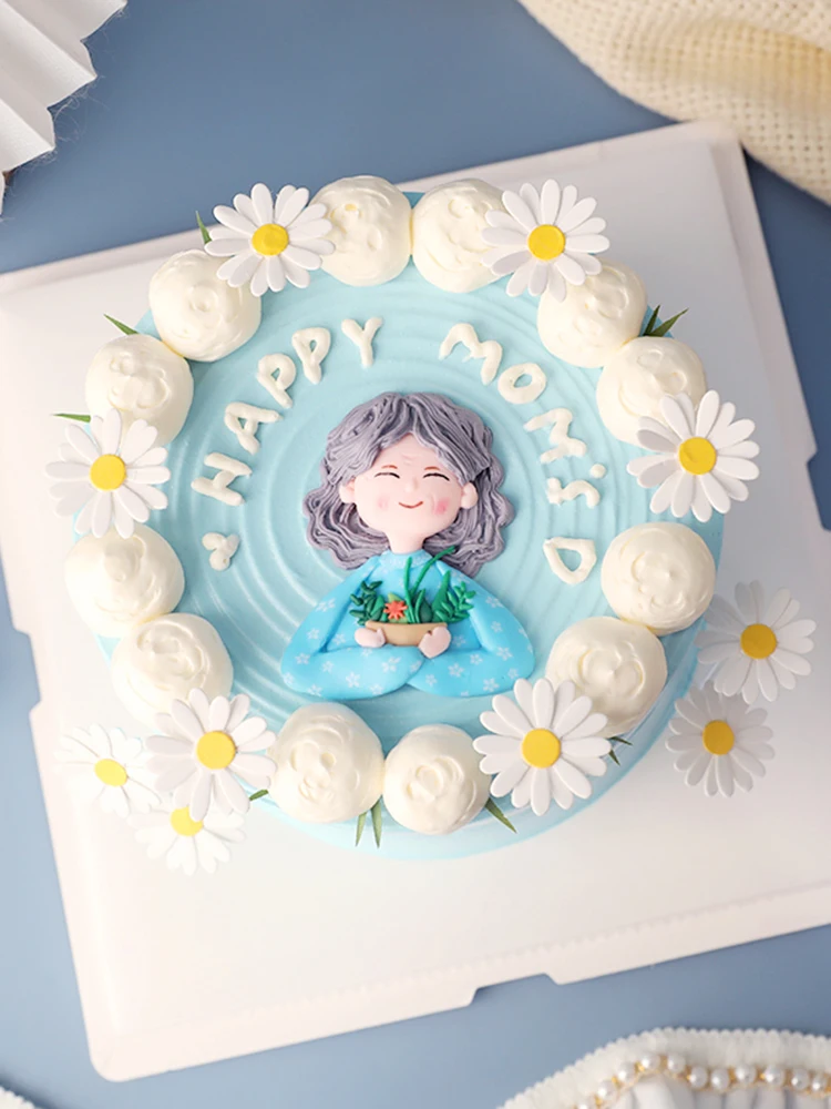 Decoración Para tarta de cumpleaños para el día de la madre, flor de mamá abuela, Margarita, paja, inserto, regalo para mujer, suministros para