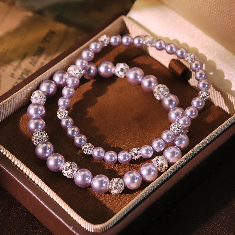 

Фиолетовый жемчуг Shijia 7 мм 5 мм браслет с имитацией бриллианта персонализированный браслет ручной работы женские украшения GB1339