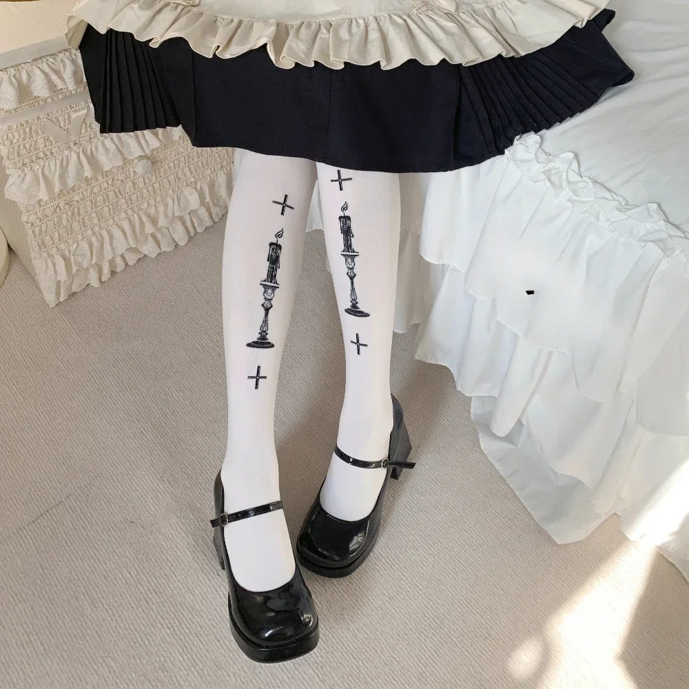 Lolita Socks Women Velvet Print Pantyhose Lolita Sweet Japanese Stockings Black Spring Summer 80D Sexy Stockings 2025 New