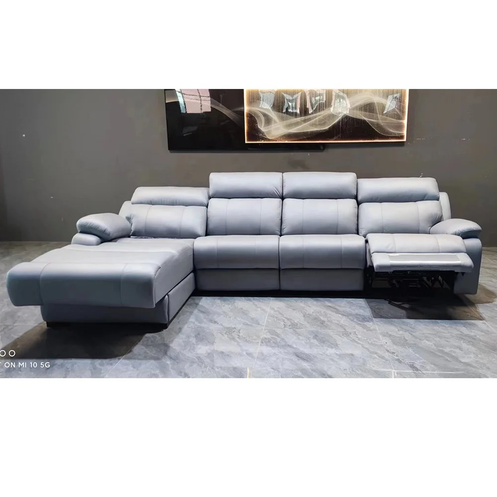 # Modern L Shape Home Furniture Upholstery Pull Out Puff Motor Power Recliner Fabric Sofa With Speaker And USB Charger