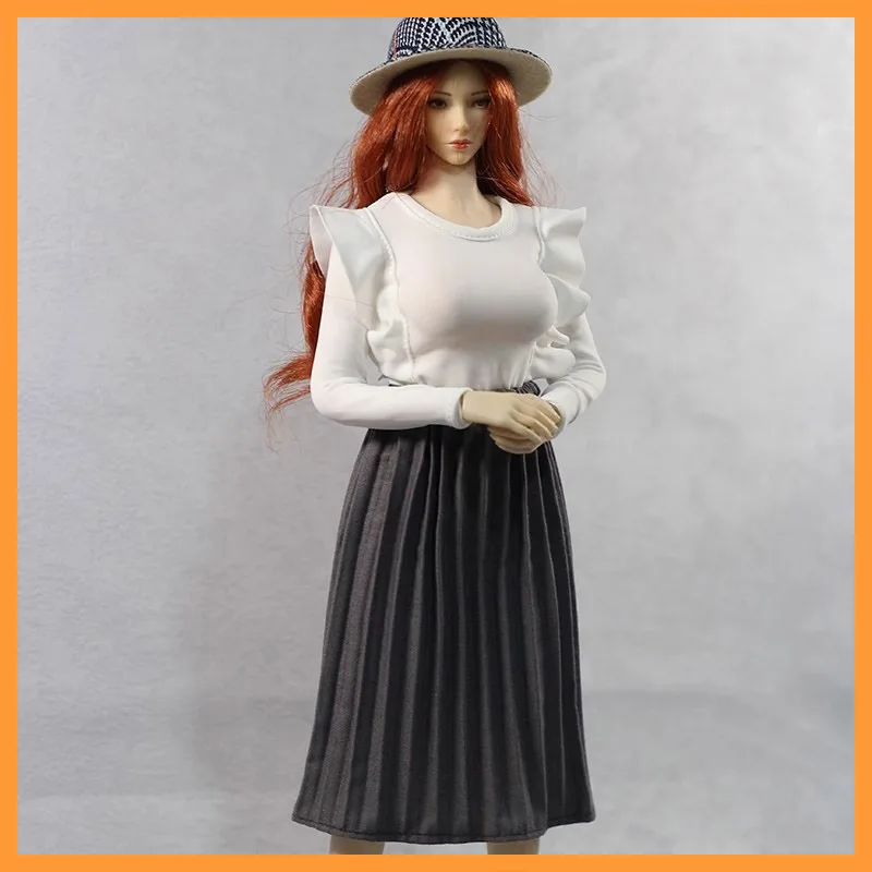 

1/6 Scale DMTOYS DF082 Lotus Leaf Edge Ladylike Style Long Sleeved Shirt With Pleated Skirt Fit 12inch Action Figure Model Toys