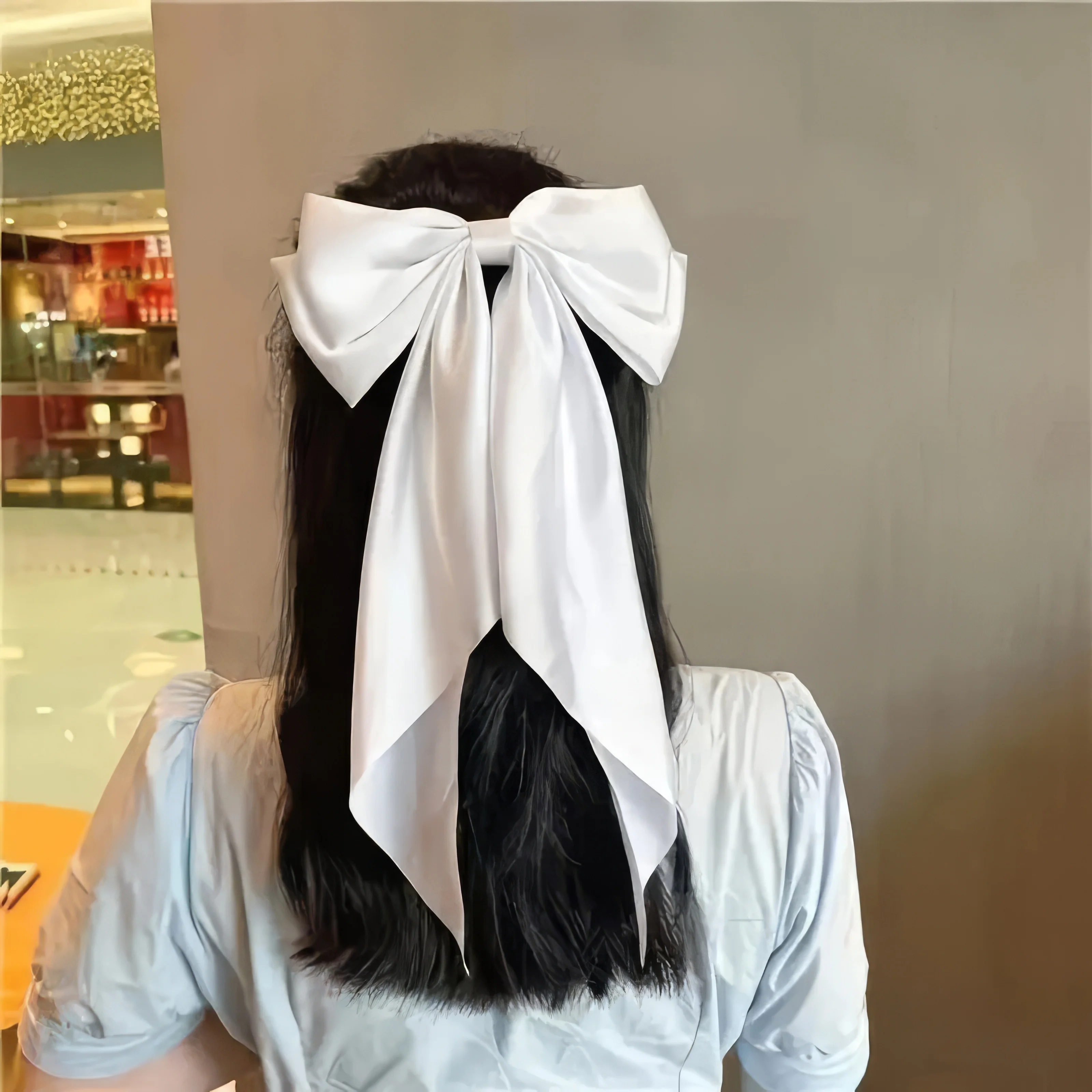 2 solid color ribbon bow hair clips in black and white, Korean style large bow hair clips, suitable for thick/curly/wavy hair