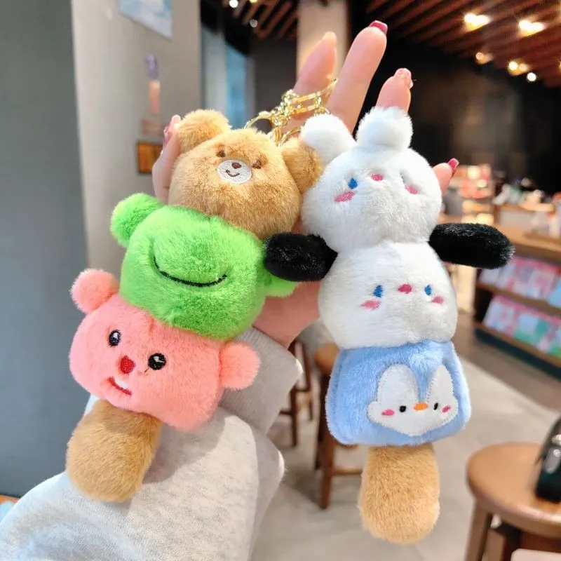 Pequeno Animal Cartoon Plush Keychain, bonito empilhamento pingente, criativo Candy String, presentes mochila, novo