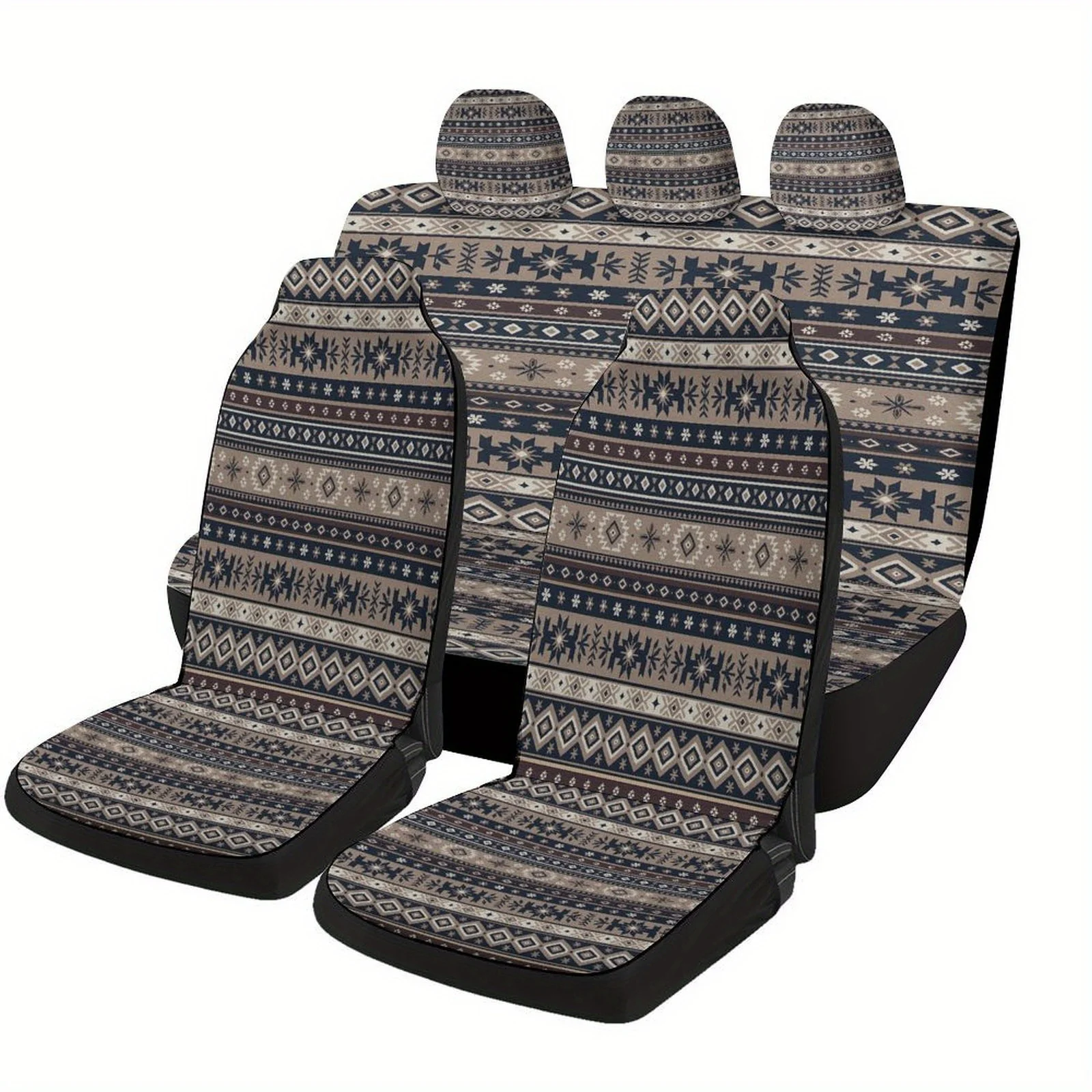 Aztec Tribal Pattern Designed Car Seat Cover Set For Most Cars, High-quality Comfortable Car Seat Protector Covers Full Set, Uni