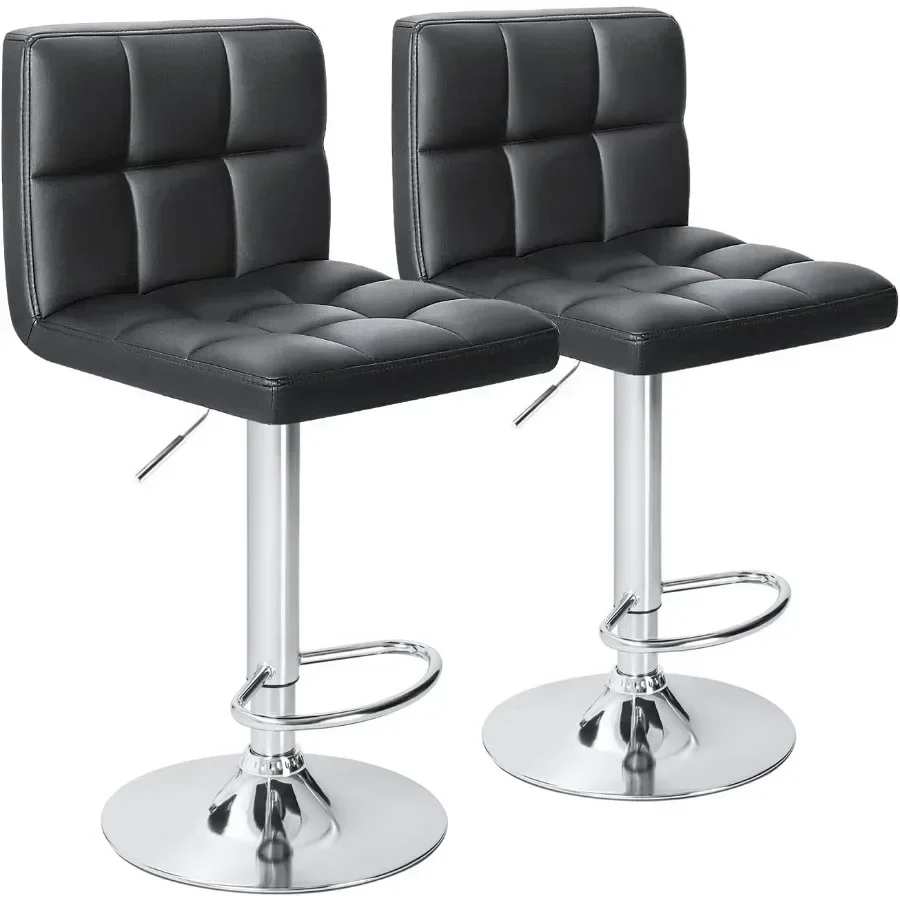 Bar Stools Set of 2, Modern Adjustable Swivel Barstools with Back and Metal Base, Upholstered Hydraulic Island Chairs, Armless