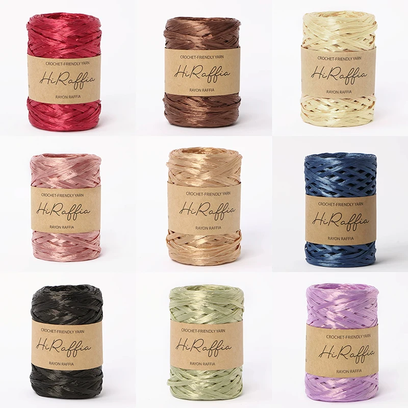 80M Metallic Shiny Natural Raffia Straw Yarn For Hand-knitted Crochet Grass Paper Hat HandBag Cushion Baskets Thread Summer DIY