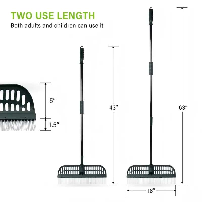 VERTAK 2-in-1 Multi-function Lawn Brush Artificial Grass Cleaning Garden Rake with Telescopic Long Handle for Leaf Shrub