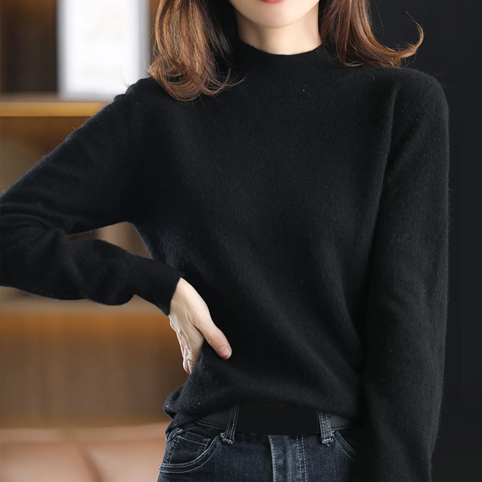 100% Merino Wool Cashmere Sweater Women Knitted Sweater Turtleneck Long Sleeve Pullovers Autumn Winter Clothing Warm Jumper Tops