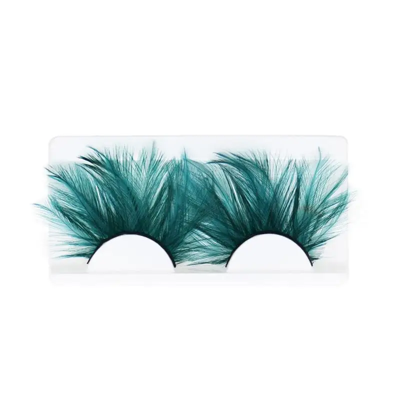 1 Pairs Dark Green Feather 3D Thick Winged Natural Long False Eyelashes Exaggeration Stage False Eye Lashes Makeup Tool YM117