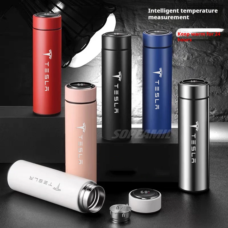 

500ML Car Thermos Cup Water bottle Temperature display Vacuum Thermos Flask For Tesla Model 3 Model Y Model S Model X Roadster