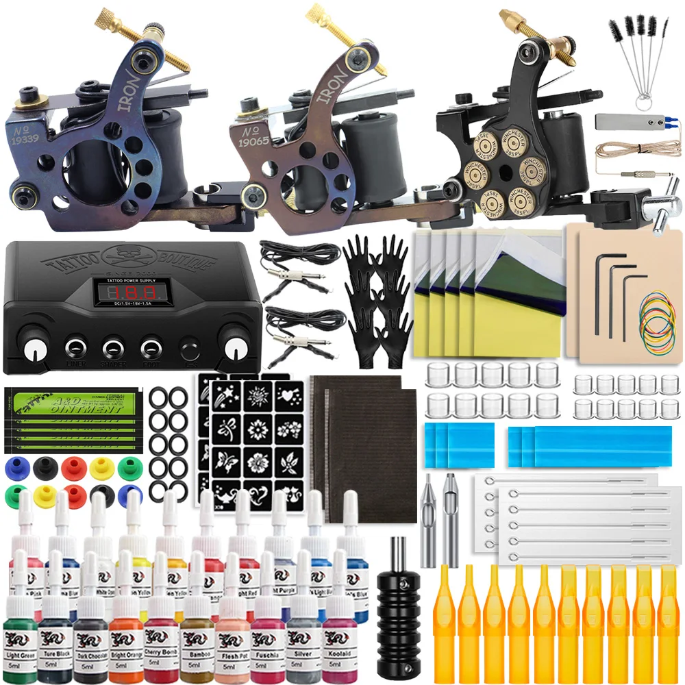 

YANGAN Coil Tattoo Machine Kits Liner Shader Machine tattoo Power Supply Inks Pigment Tattoo Needles for Tattoo Beginners Set