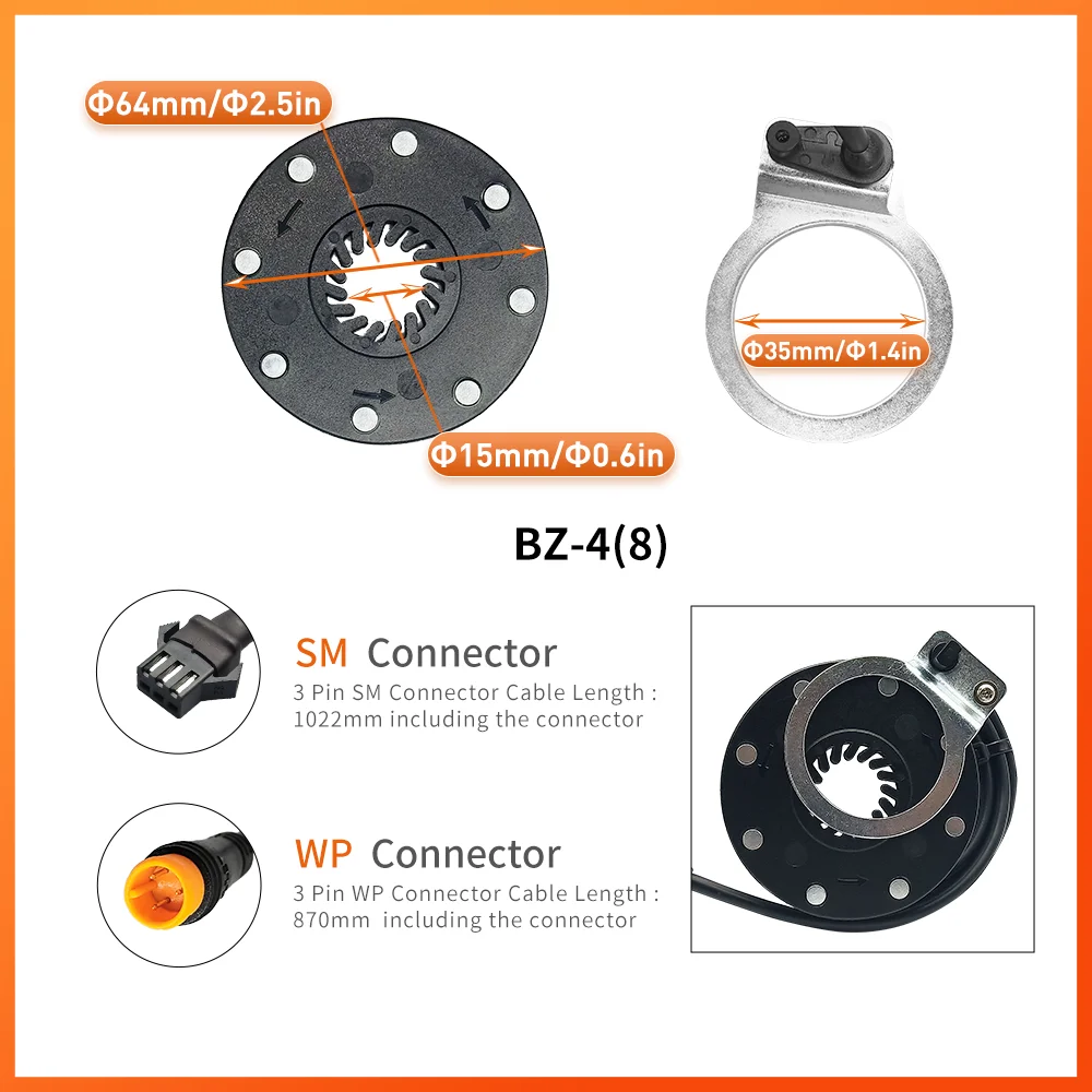 KT Ebike Pedal Assistant Sensor BZ-4 8 Magnet Ebike PAS Waterproof Plug For Electric Bicycle Conversion Kit