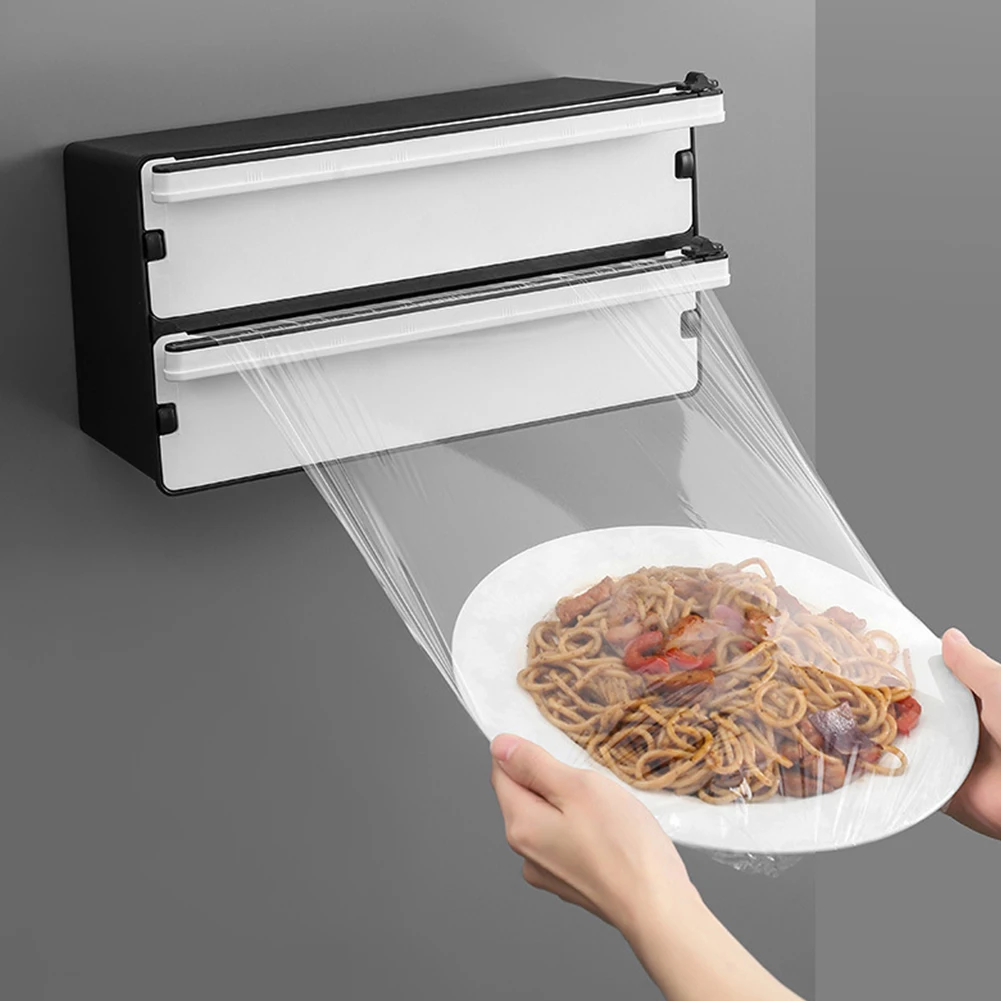 2 IN 1 Refillable Cling Film Dispenser with Cutter Wrap Dispenser for Food Packaging in Restaurant for Kitchen Drawer