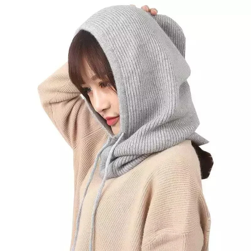 

Women Winter Hat Female Knitted Hooded Scarf for Women Windproof Warm Windproof Wool Cap