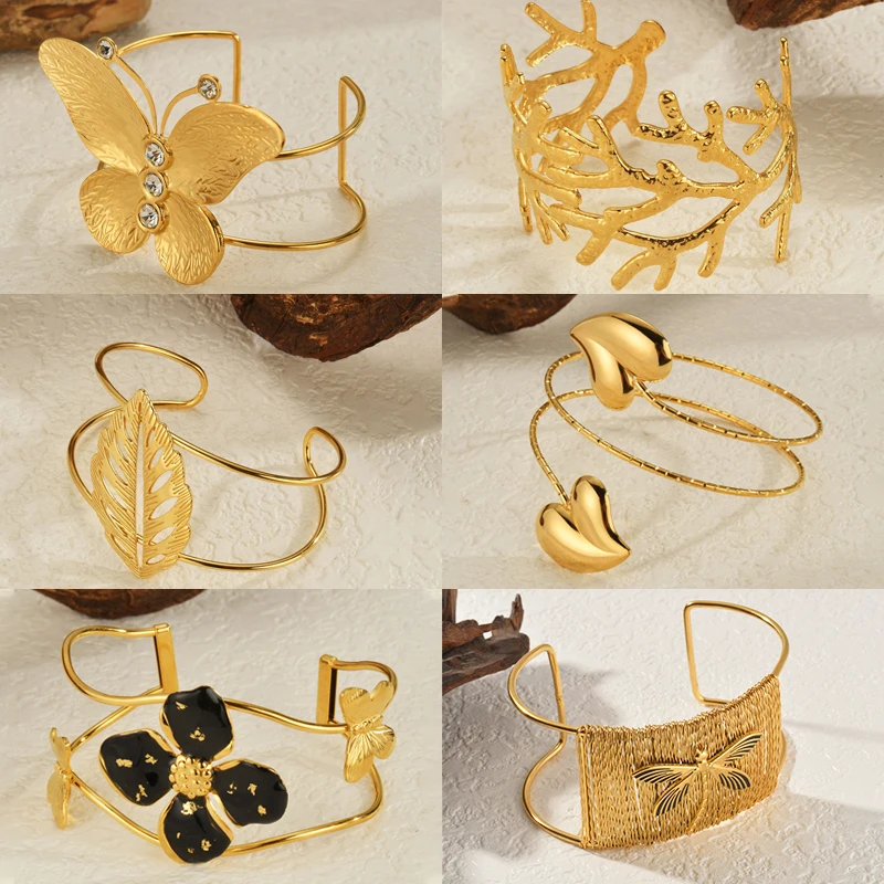 

Retro Personality Cuff Armlet Armband Bangle For Women Open Wide Wire Bracelet Stainless Steel Vintage Bohemia Jewelry Gifts