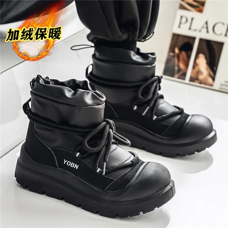 Men's Winter Fleece Lined Hightop Laceup Ankle Boots Thick Sole Outdoor Walking Travel Daily Casual Warm Winter Shoes For Men